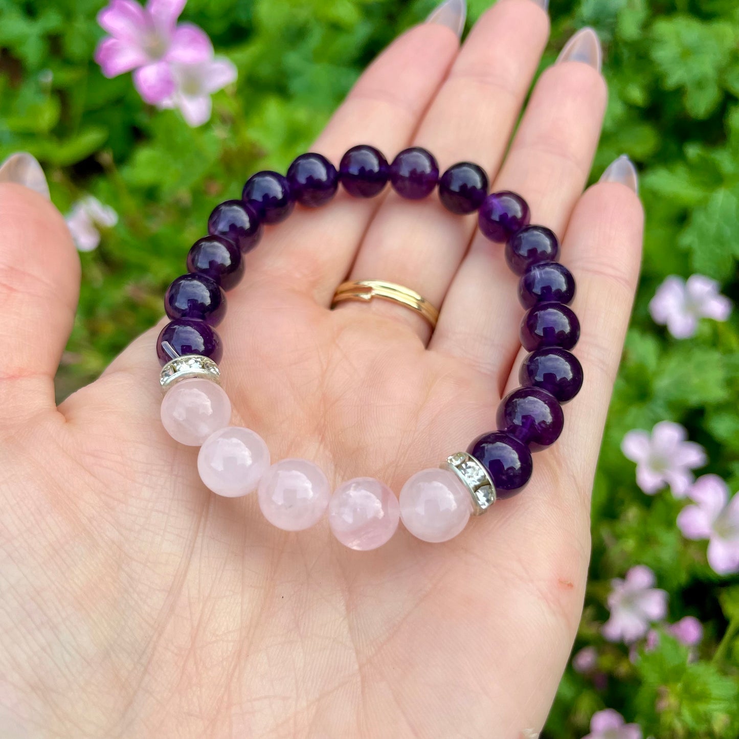 Love & Intuition Amethyst and Rose Quartz Beaded Bracelet