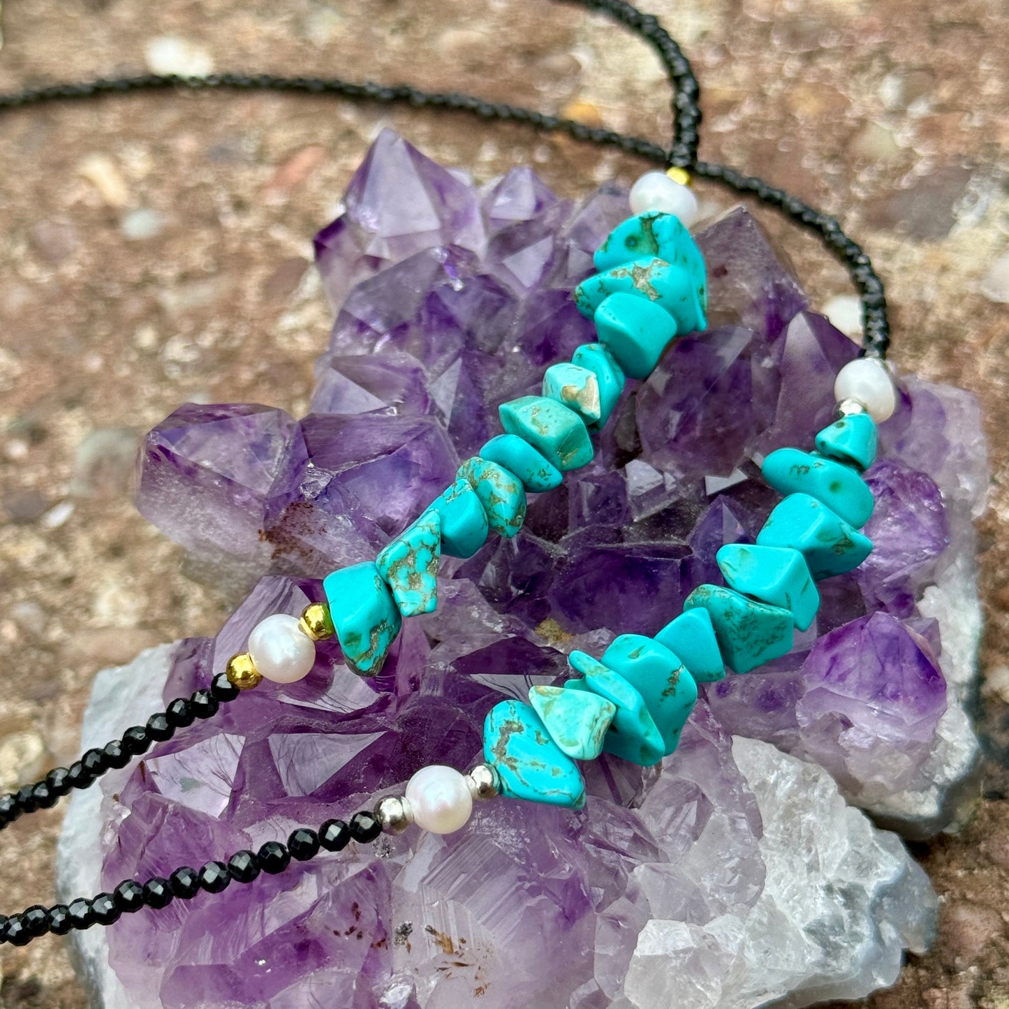 Black Tourmaline and Turquoise Howlite Choker Necklace