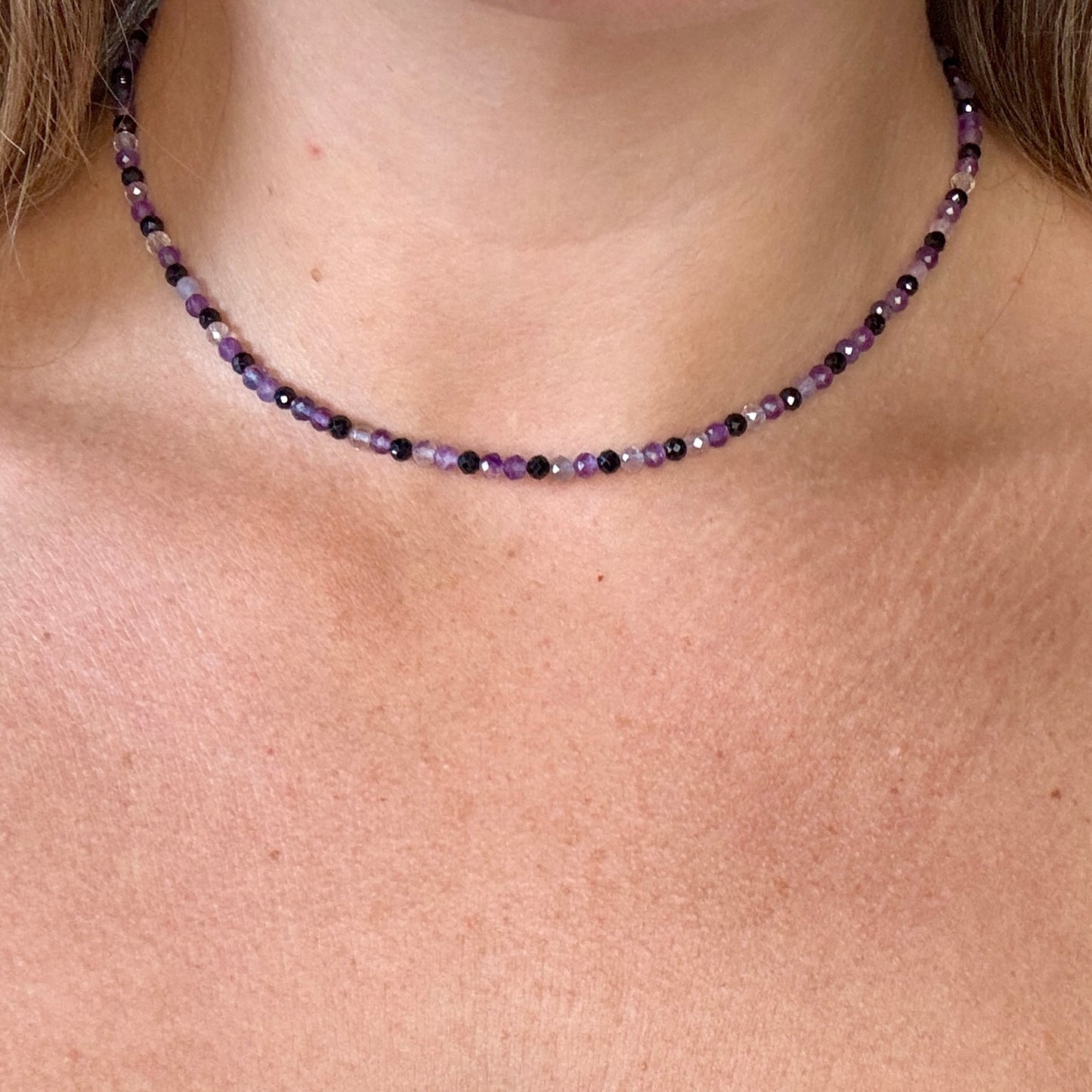 Empath Protection Choker - Fluorite, Amethyst & Black Tourmaline