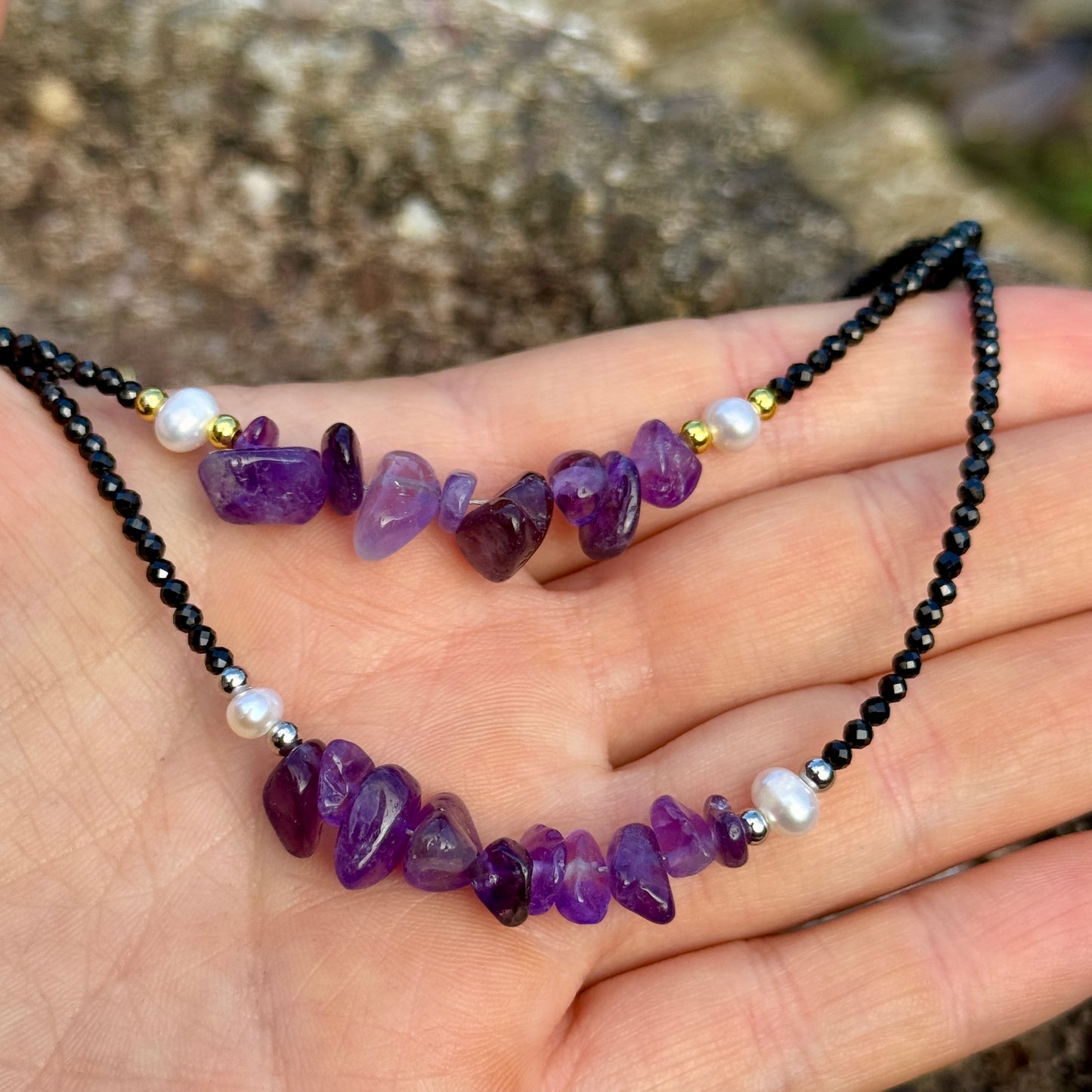 Amethyst/Black Tourmaline - Everyday Witch Choker Necklace