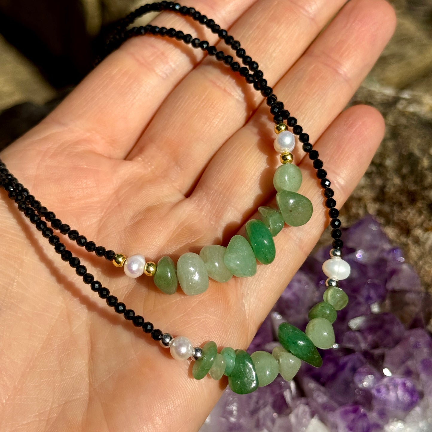 Black Tourmaline and Green Aventurine Choker Necklace