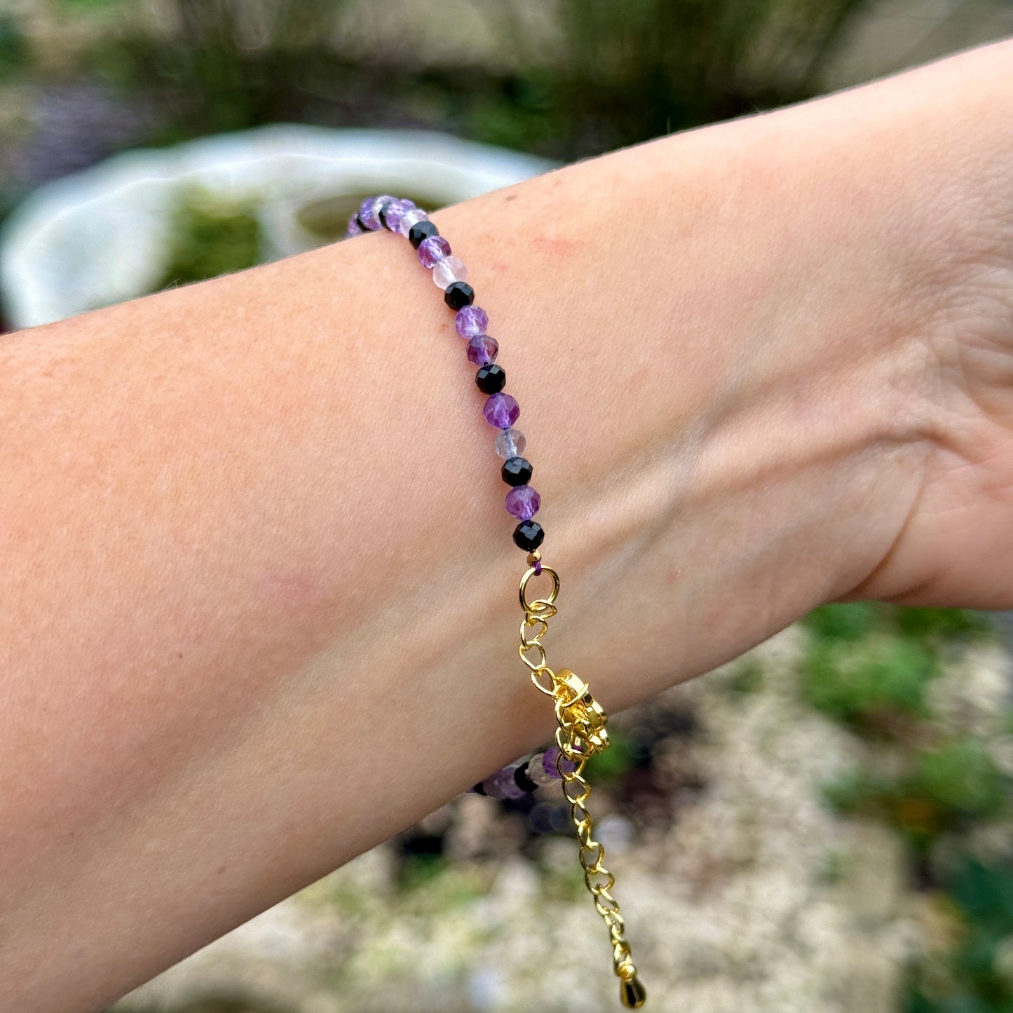 Empath Protection Minimalist Bracelet - Fluorite, Amethyst & Black Tourmaline