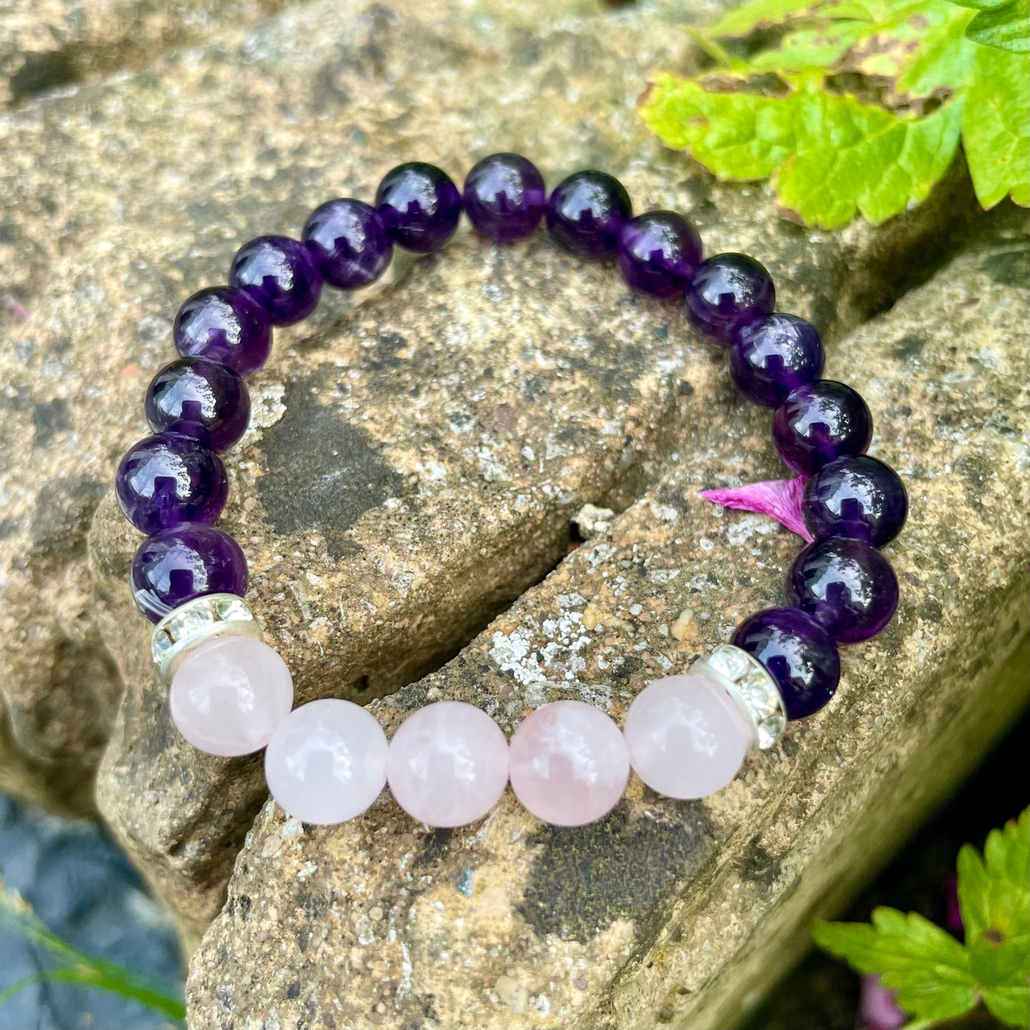 Love & Intuition Amethyst and Rose Quartz Beaded Bracelet