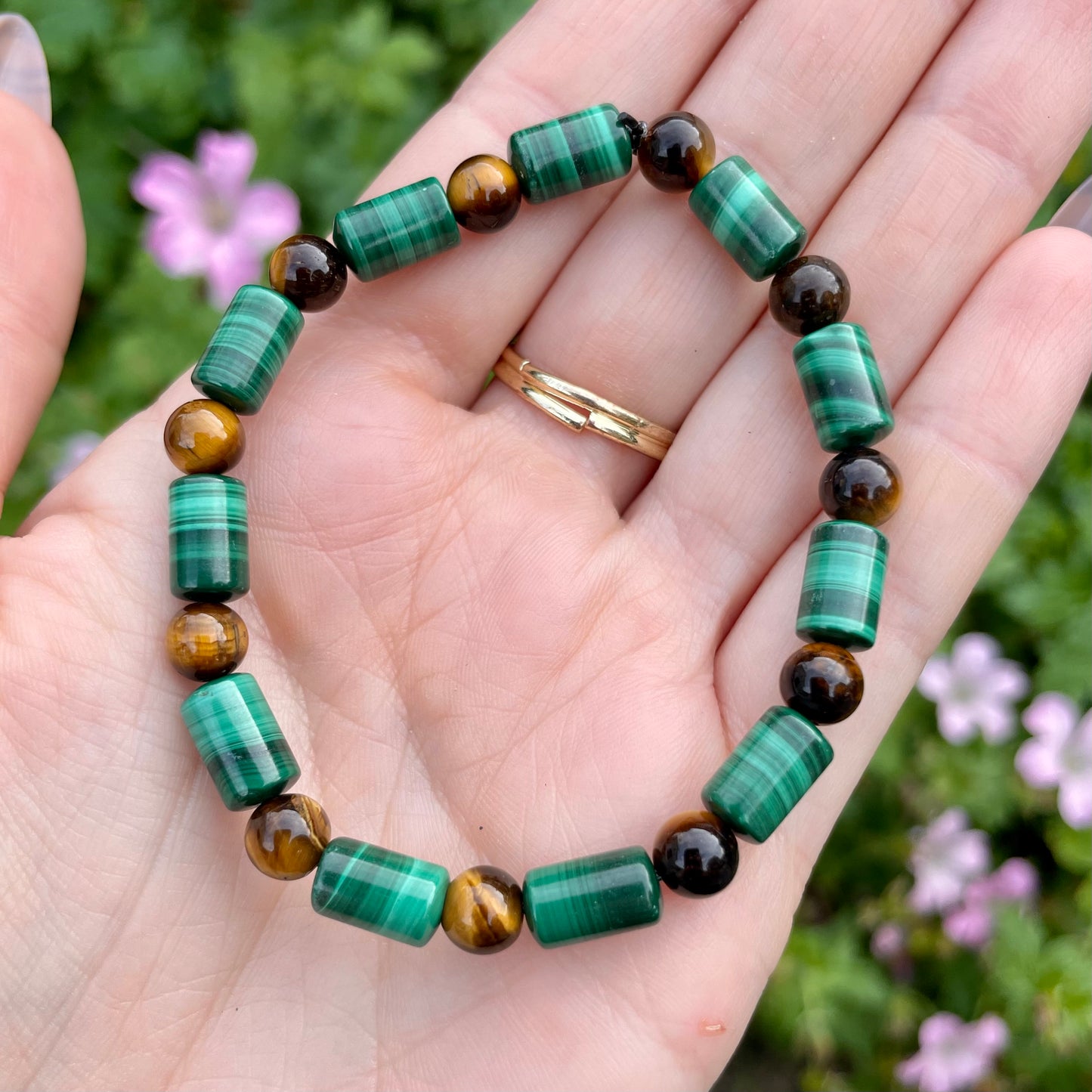 Malachite and Tigers Eye Beaded Bracelet
