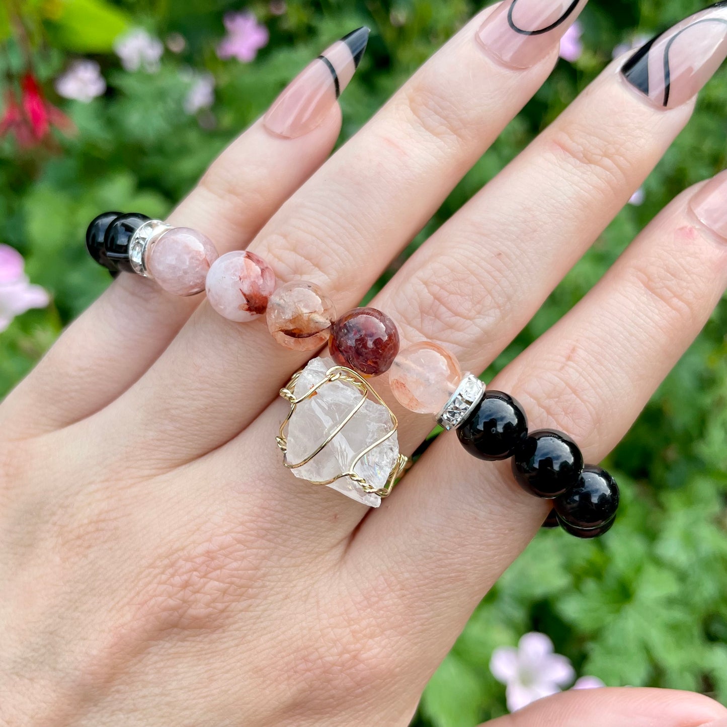 Black Tourmaline & Hematoid Fire Quartz Beaded Bracelet
