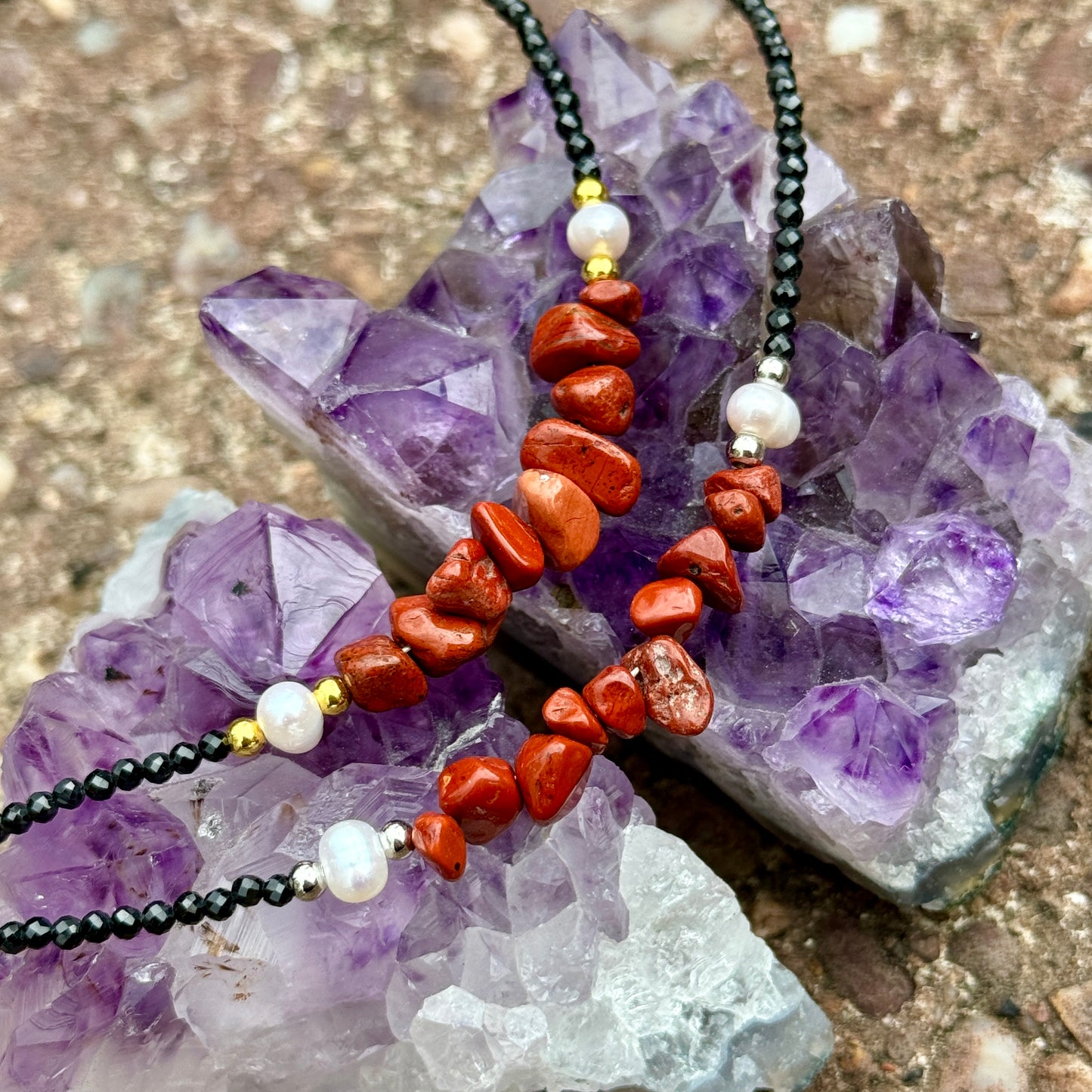 Black Tourmaline and Red Jasper Choker Necklace