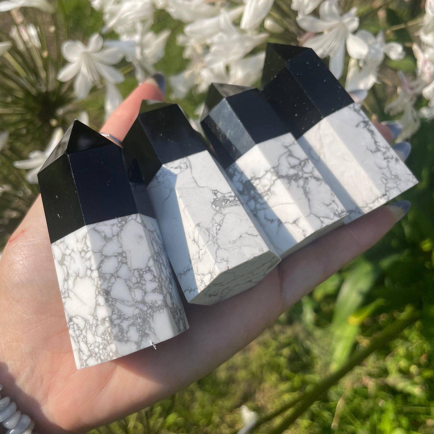 Yin Yang Black Obsidian/Howlite Towers