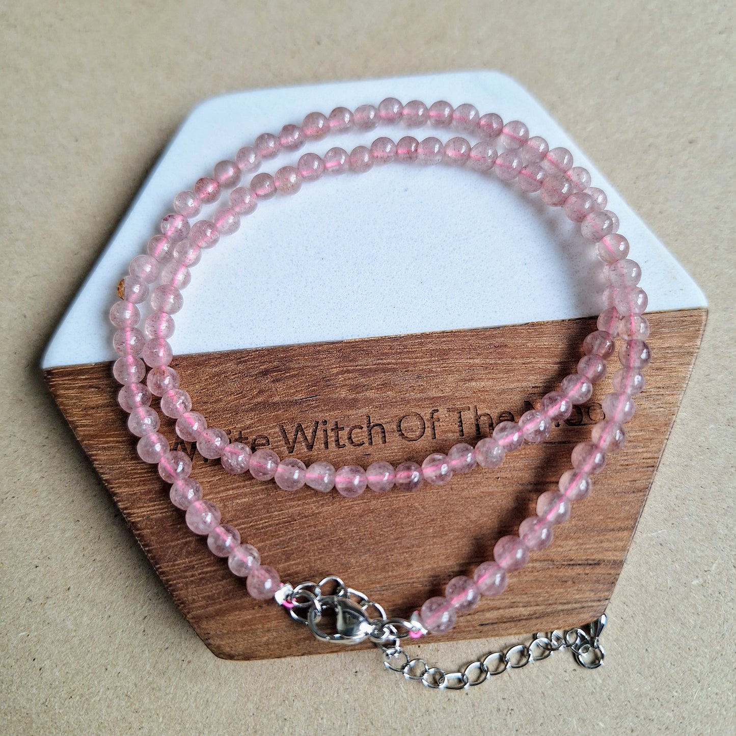 Strawberry Quartz 4mm Bead Choker 15-17" adjustable