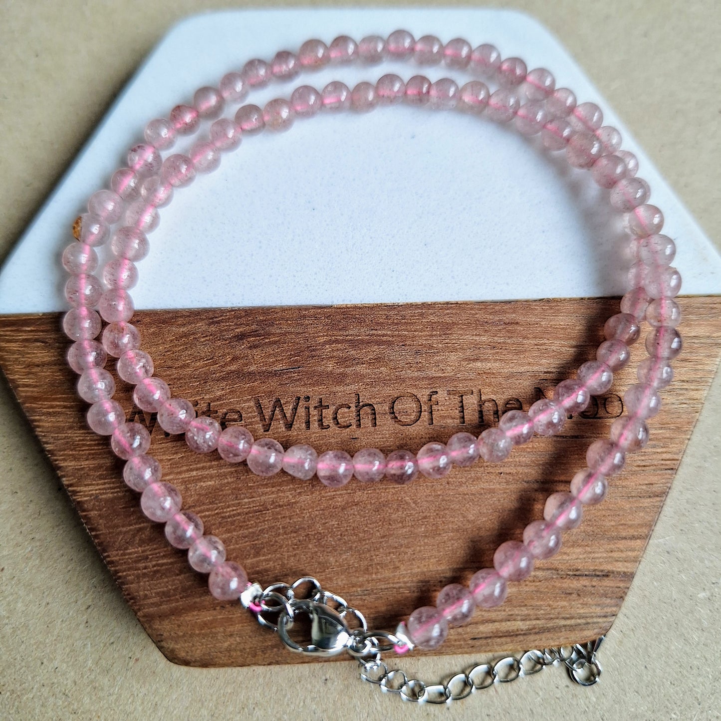 Strawberry Quartz 4mm Bead Choker 15-17" adjustable