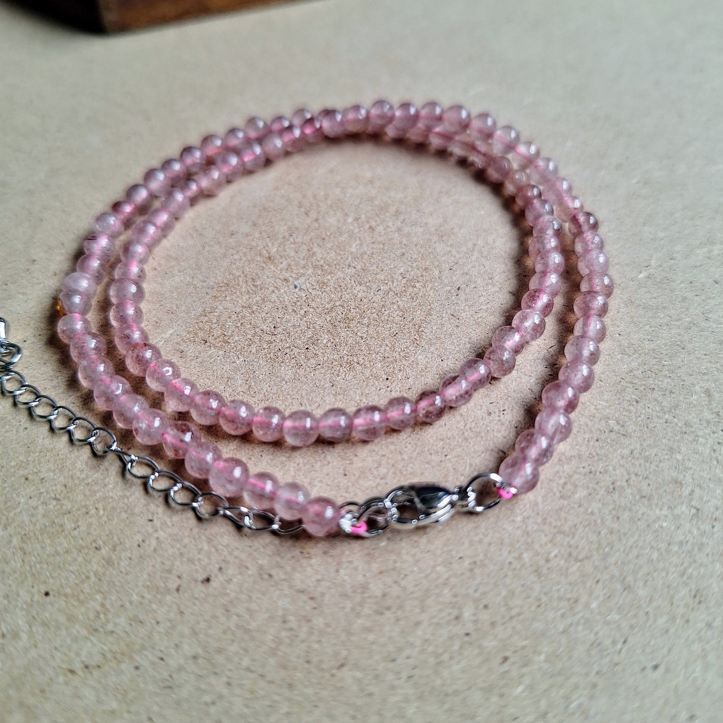 Strawberry Quartz 4mm Bead Choker 15-17" adjustable