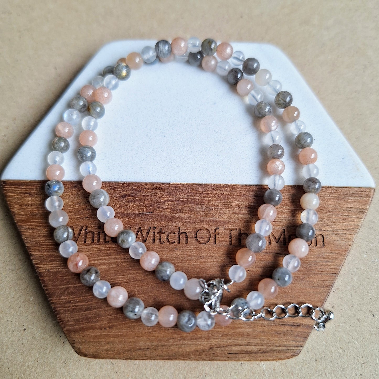 Labradorite, Moonstone & Sunstone Choker Necklace 4mm beads