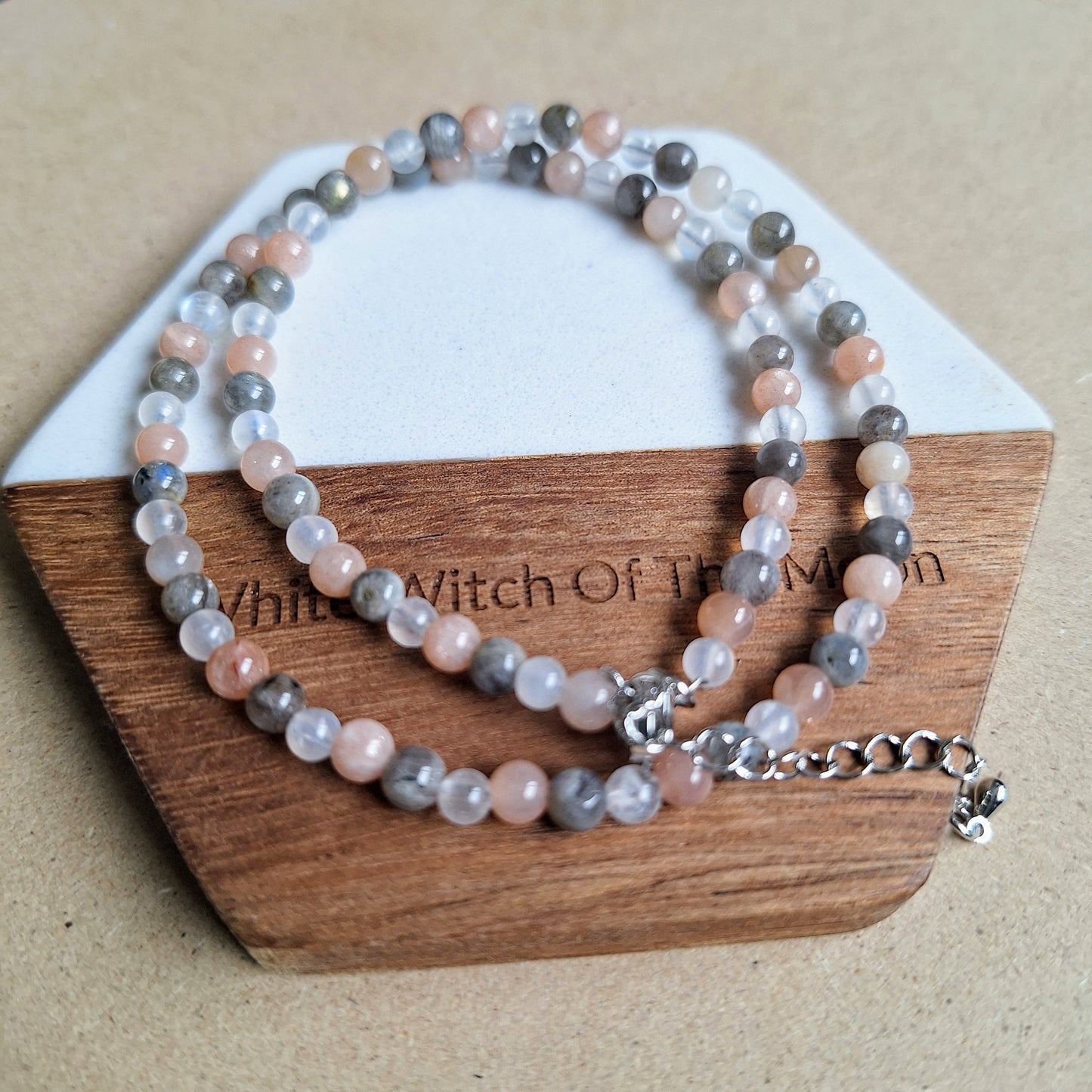 Labradorite, Moonstone & Sunstone Choker Necklace 4mm beads