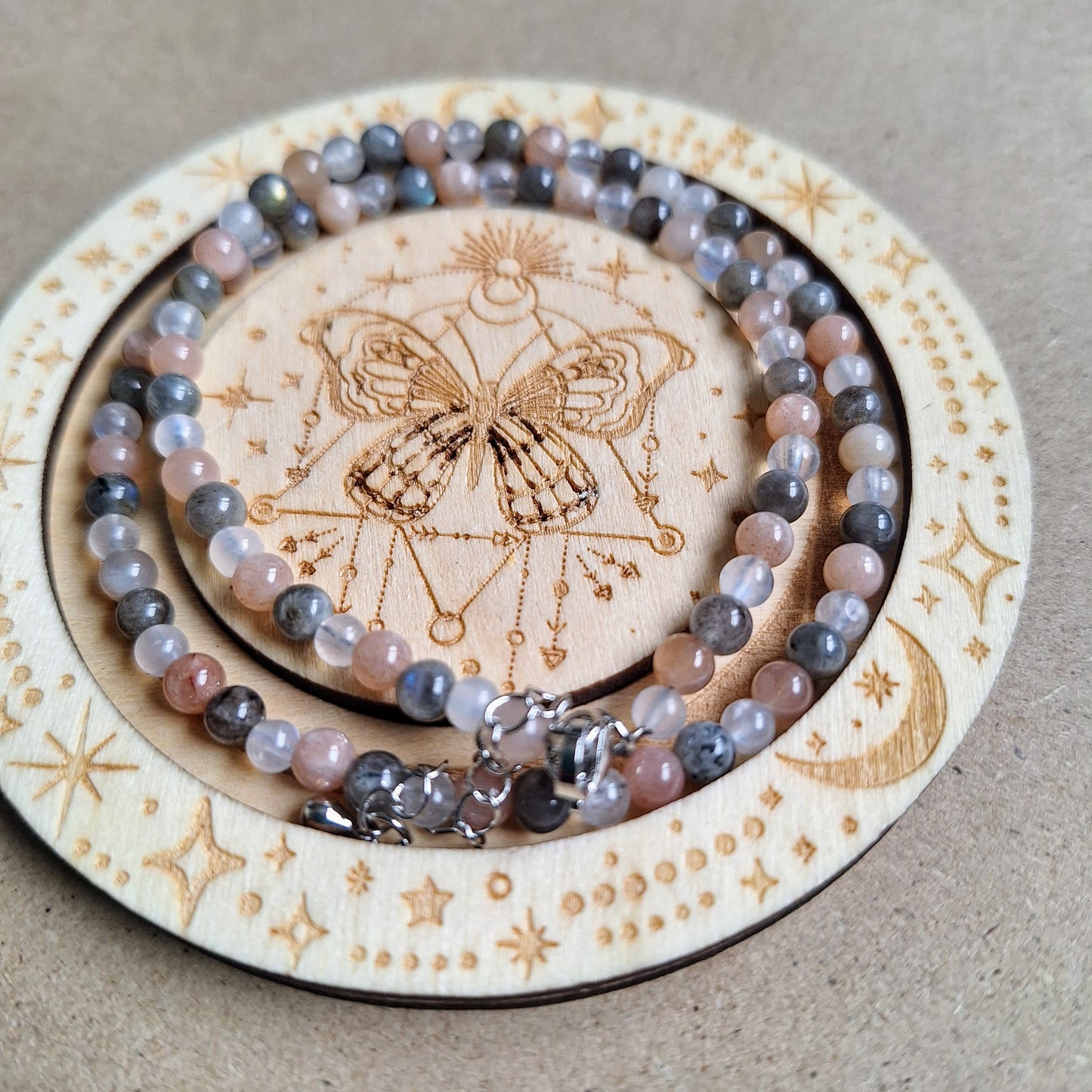 Labradorite, Moonstone & Sunstone Choker Necklace 4mm beads
