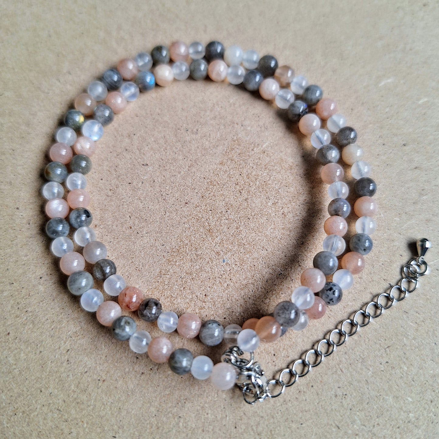 Labradorite, Moonstone & Sunstone Choker Necklace 4mm beads
