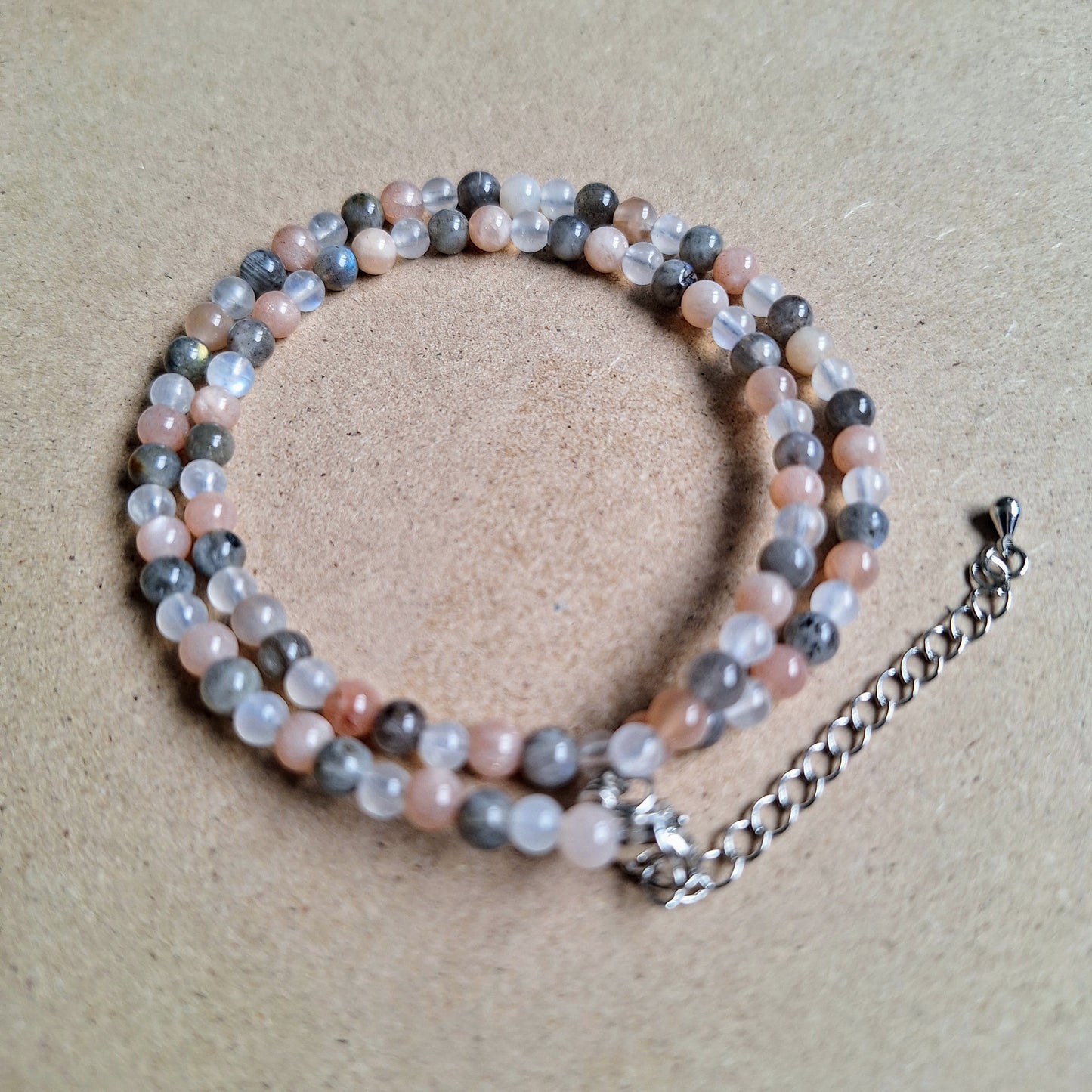 Labradorite, Moonstone & Sunstone Choker Necklace 4mm beads