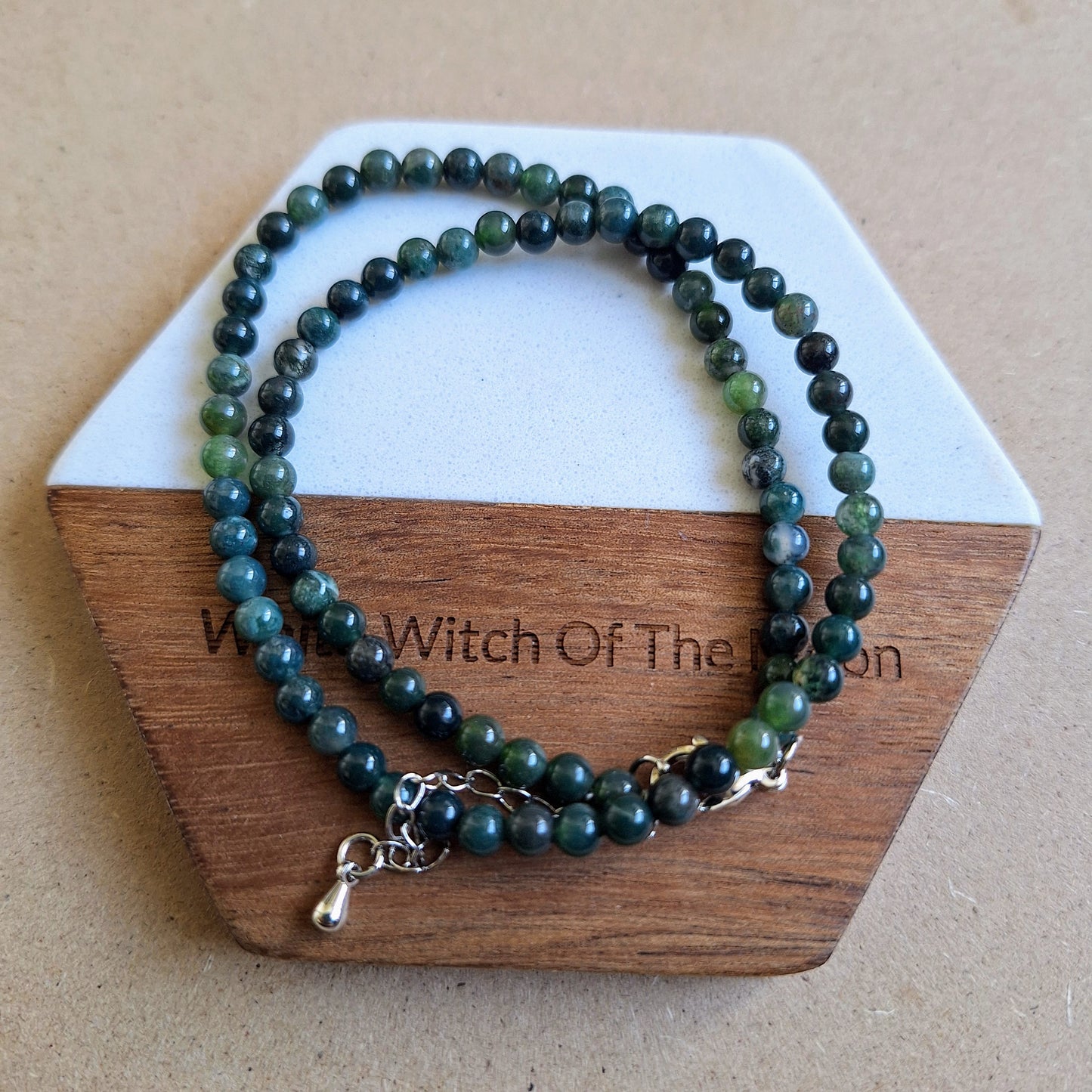 Green moss agate choker necklace minimalist crystal healing natural stone