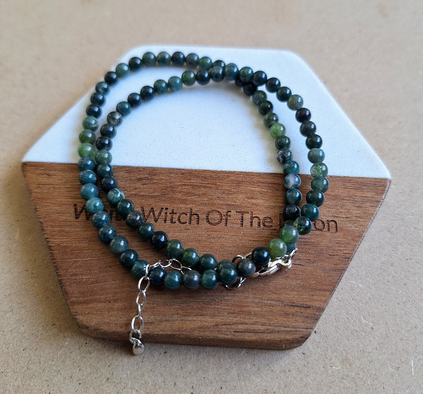 Green moss agate choker necklace minimalist crystal healing natural stone
