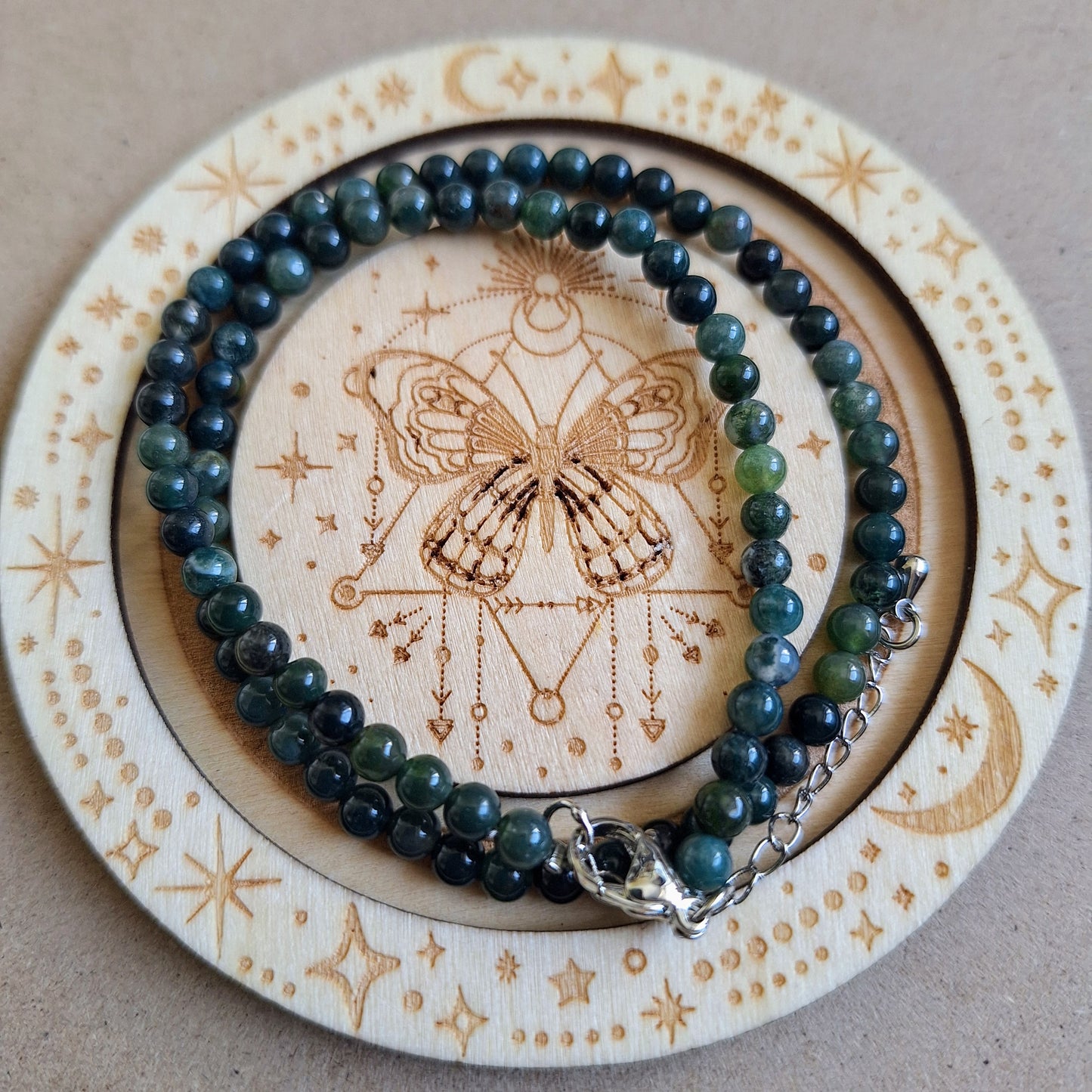 Green moss agate choker necklace minimalist crystal healing natural stone