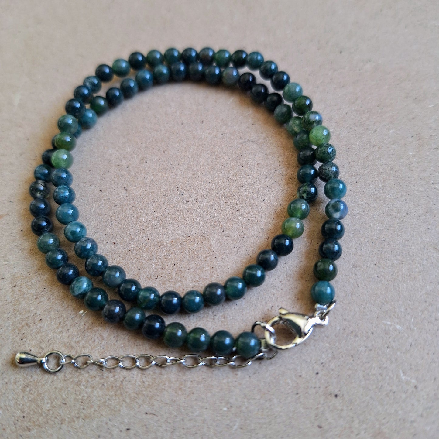 Green moss agate choker necklace minimalist crystal healing natural stone