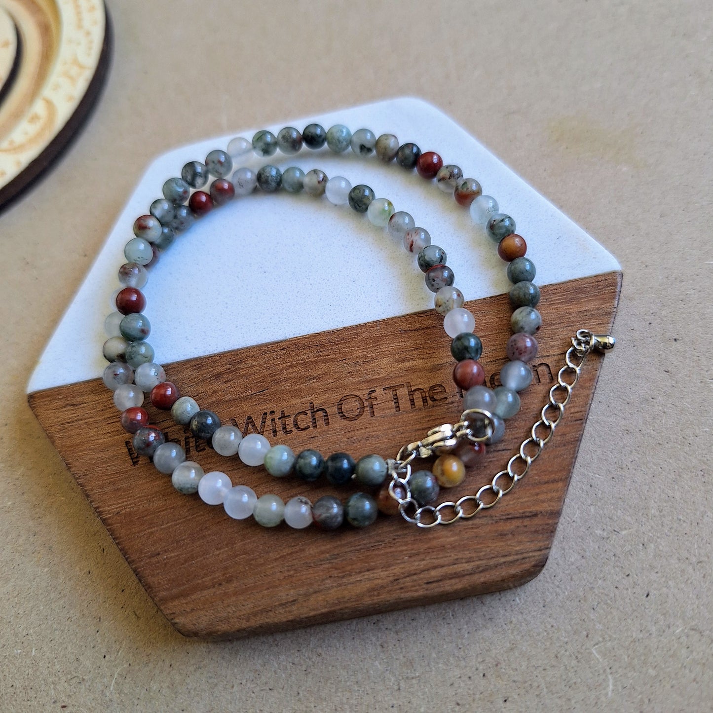Bloodstone 4mm round Bead Choker Necklace