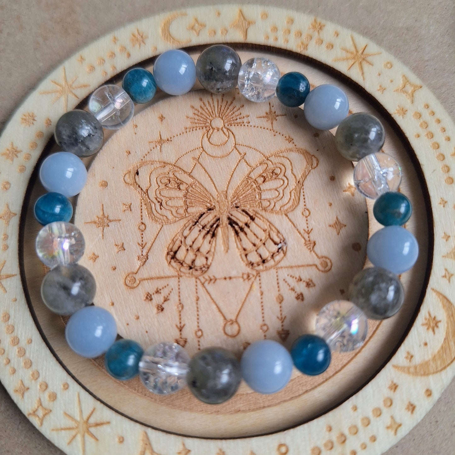 Guardian Angel Bracelet with Angelite, Apatite, Labradorite and Cracked Quartz crystal healing gift for her witchy jewellery for women