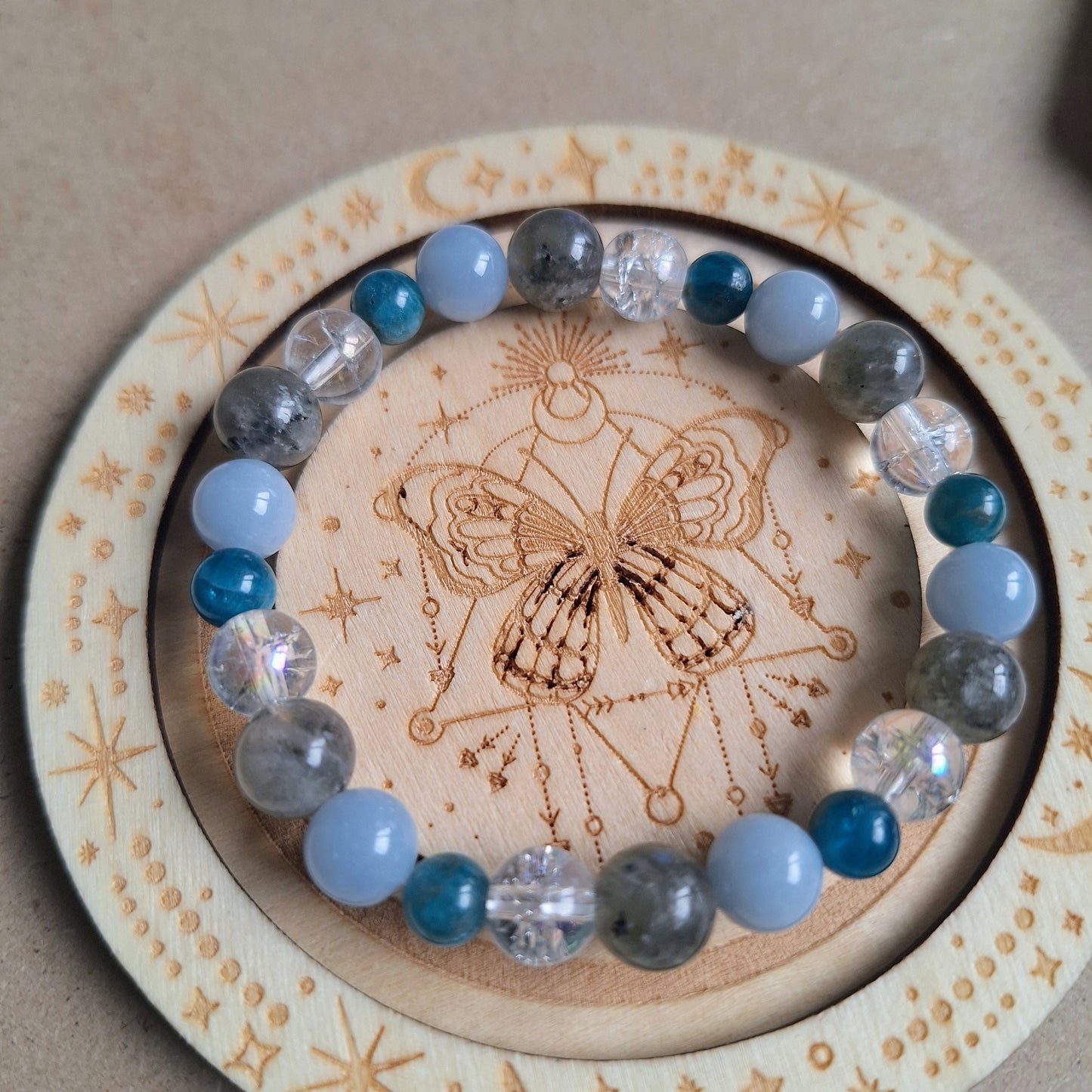 Guardian Angel Bracelet with Angelite, Apatite, Labradorite and Cracked Quartz crystal healing gift for her witchy jewellery for women