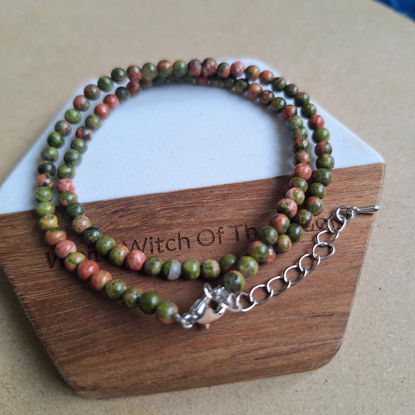 Unakite choker necklace minimalist crystal healing natural stone