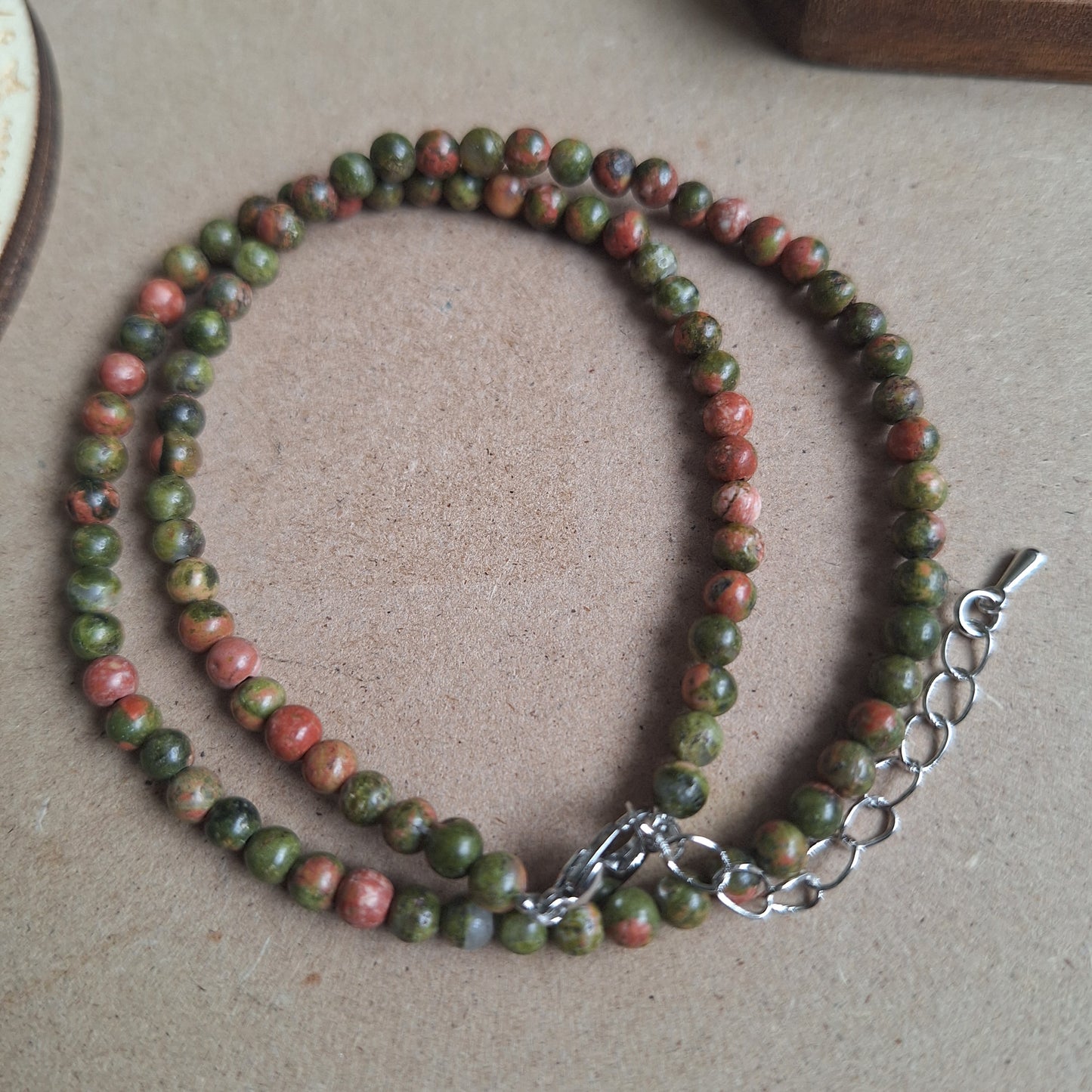 Unakite choker necklace minimalist crystal healing natural stone