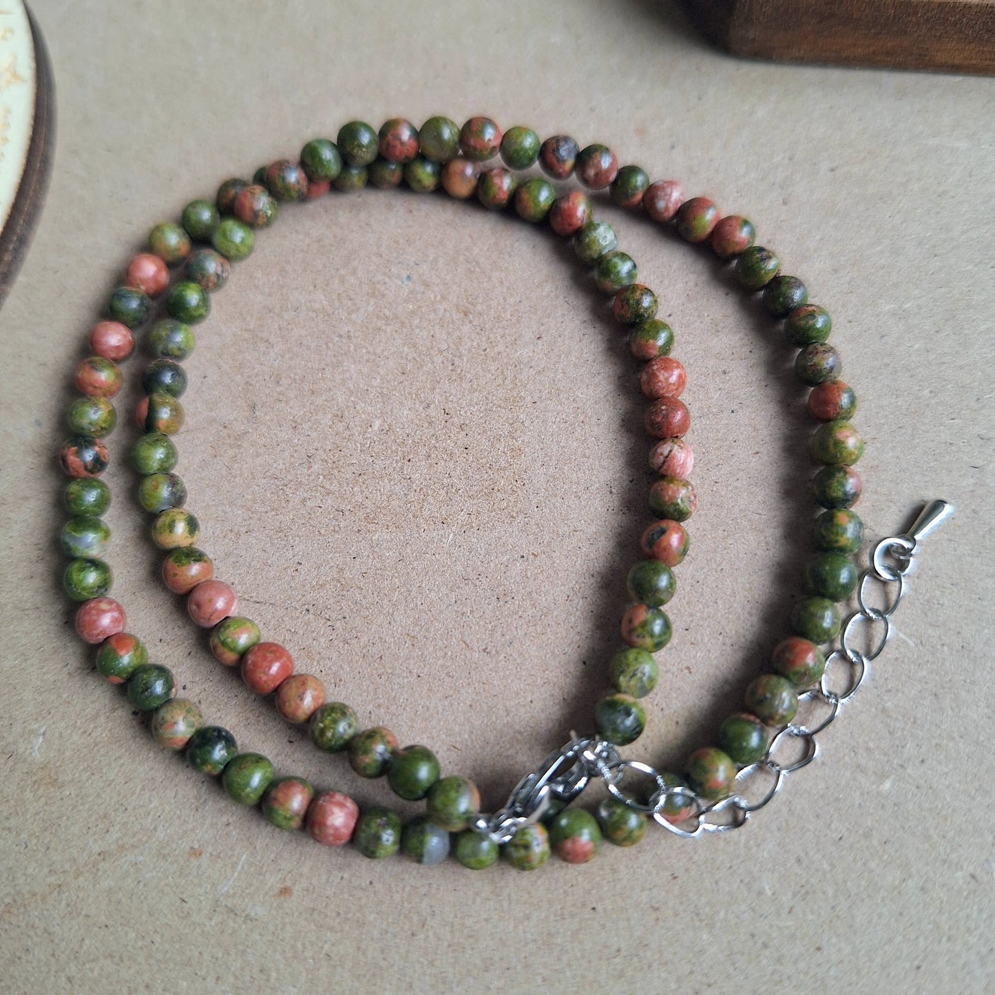 Unakite choker necklace minimalist crystal healing natural stone