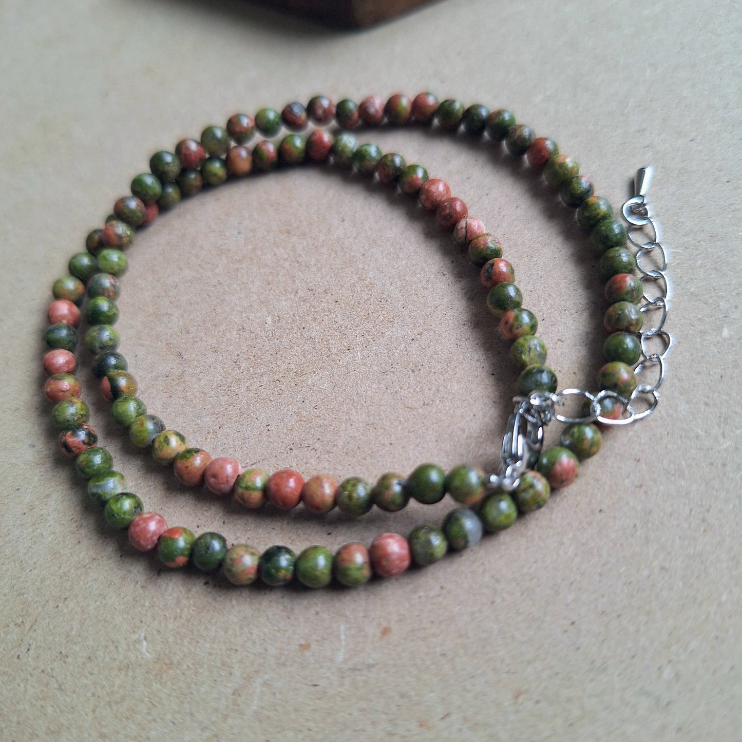 Unakite choker necklace minimalist crystal healing natural stone