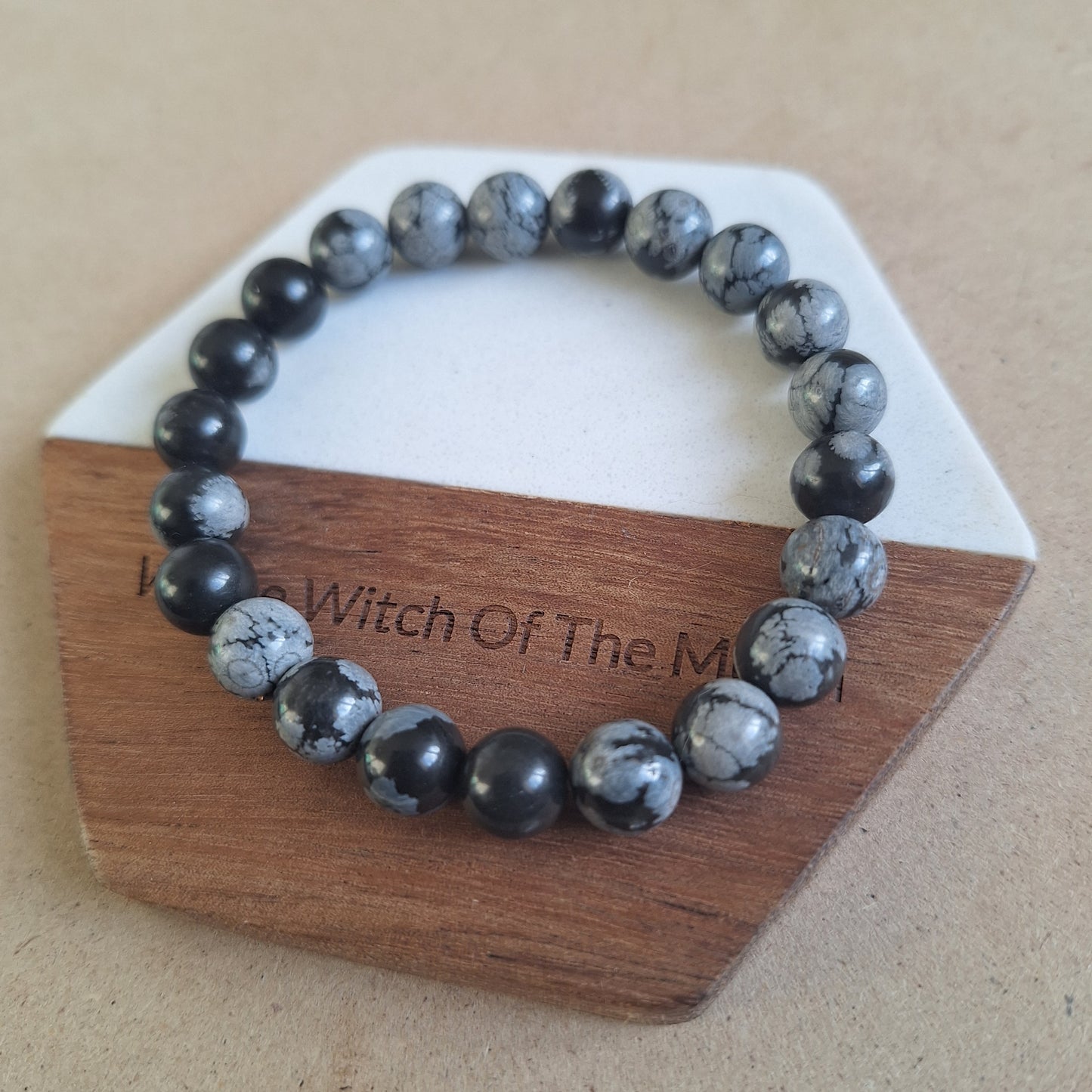 Snowflake obsidian bracelet crystal healing jewellery gift for him or her