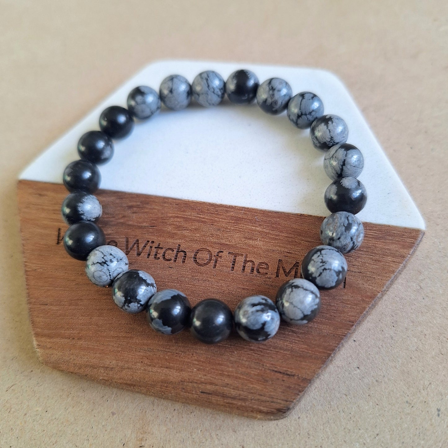Snowflake obsidian bracelet crystal healing jewellery gift for him or her