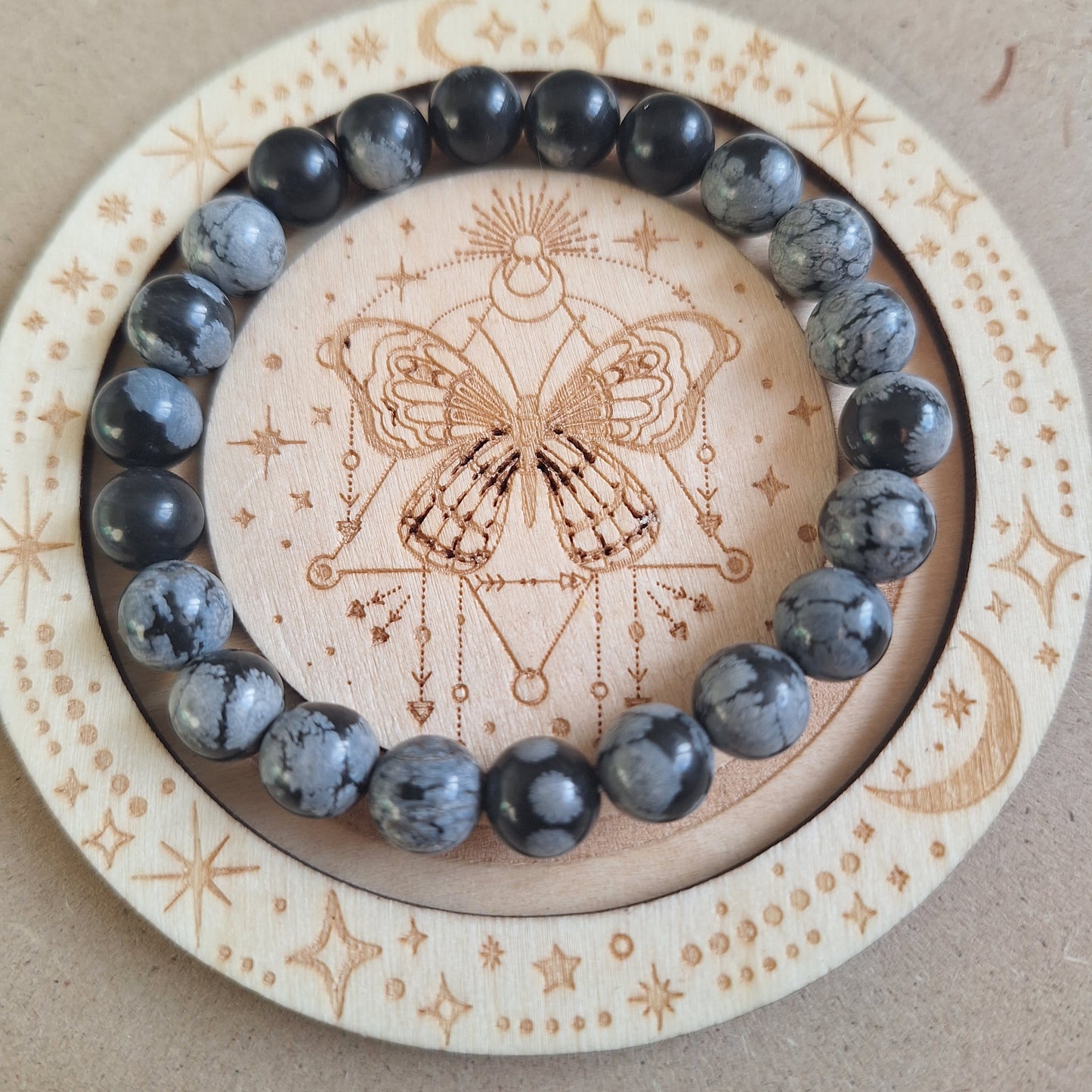 Snowflake obsidian bracelet crystal healing jewellery gift for him or her