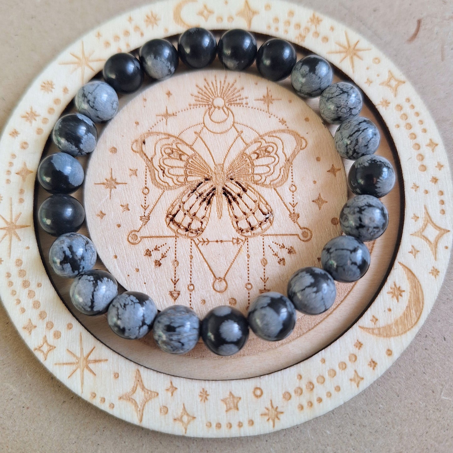 Snowflake obsidian bracelet crystal healing jewellery gift for him or her