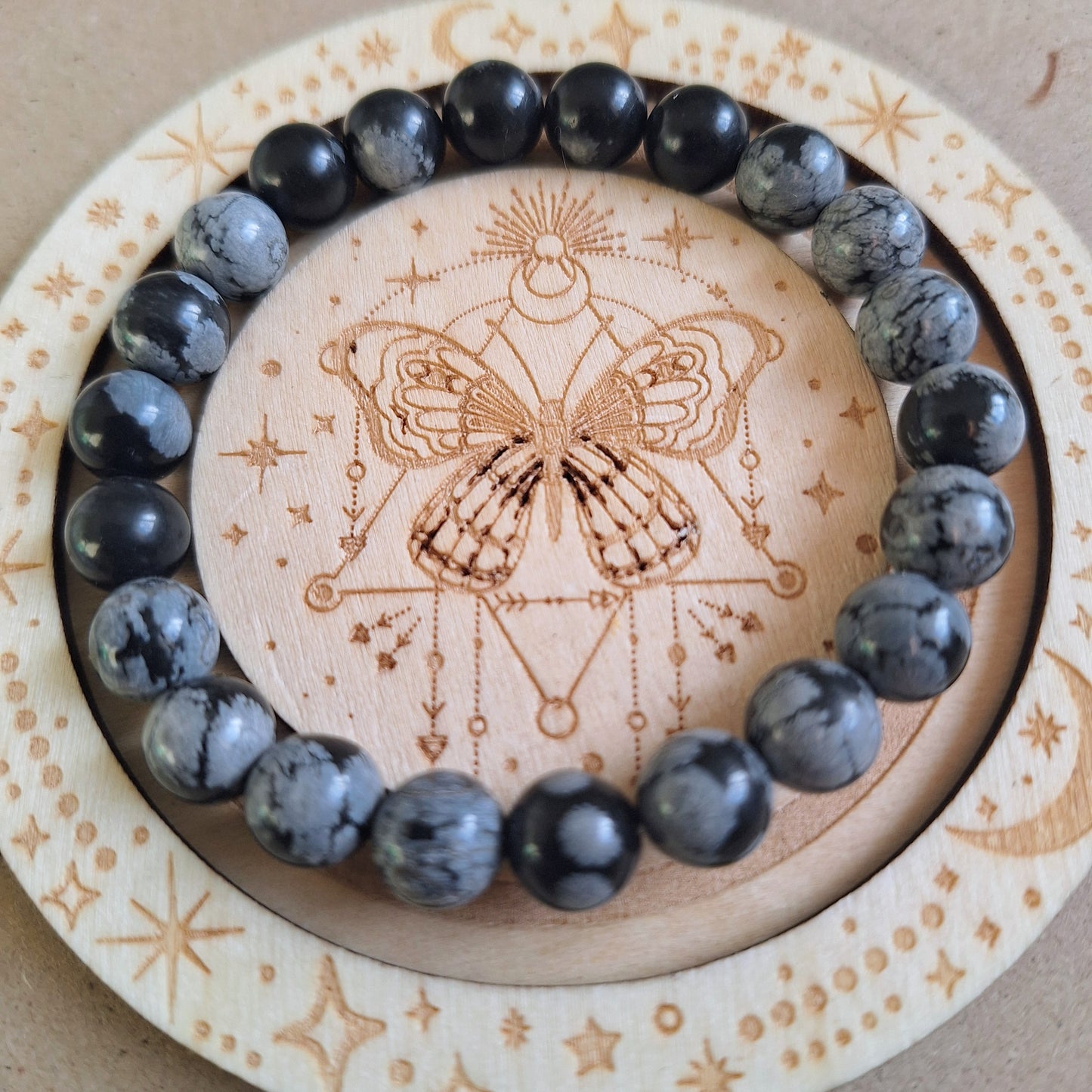 Snowflake obsidian bracelet crystal healing jewellery gift for him or her