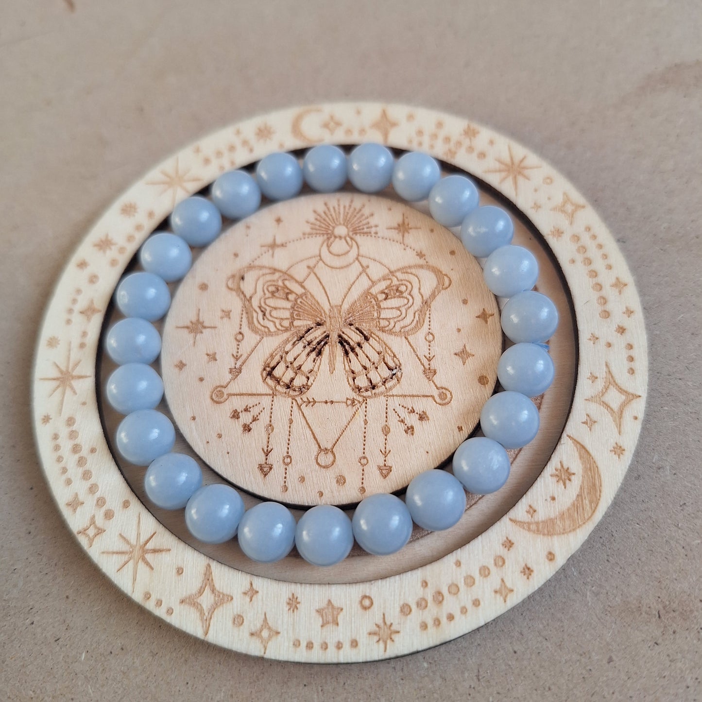 Angelite bracelet Crystal healing natural Stone stretch stacking jewellery for women or men throat chakra jewelry