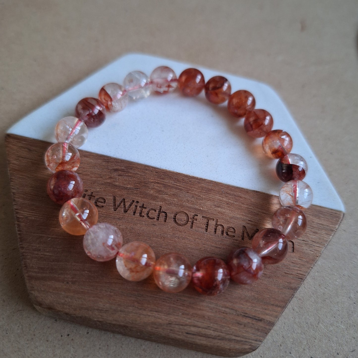 Fire quartz hematoid bracelet crystal healing stretchy stacking jewellery for men or women sacral chakra