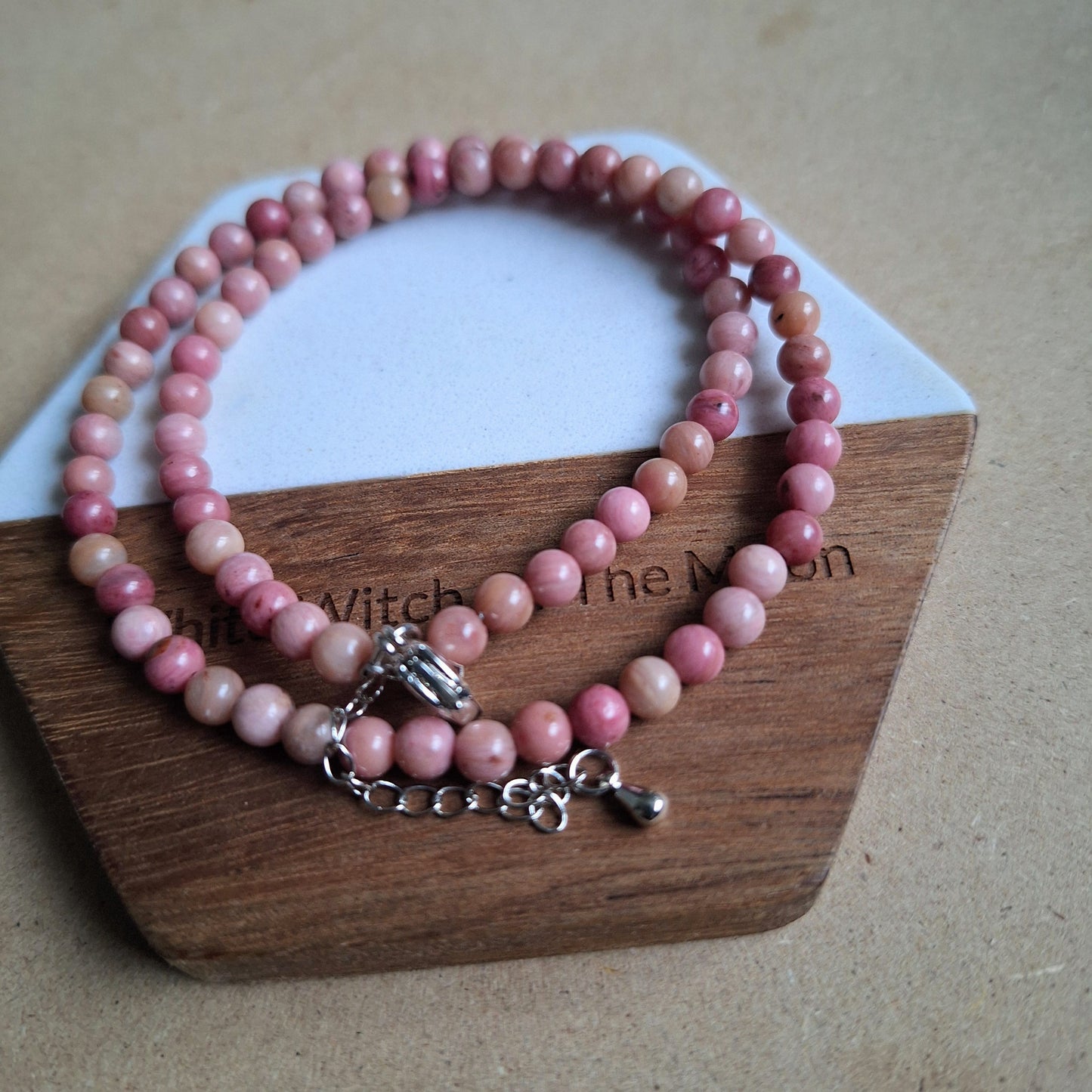 Rhodochrosite 4mm bead choker heart chakra crystal healing jewellery