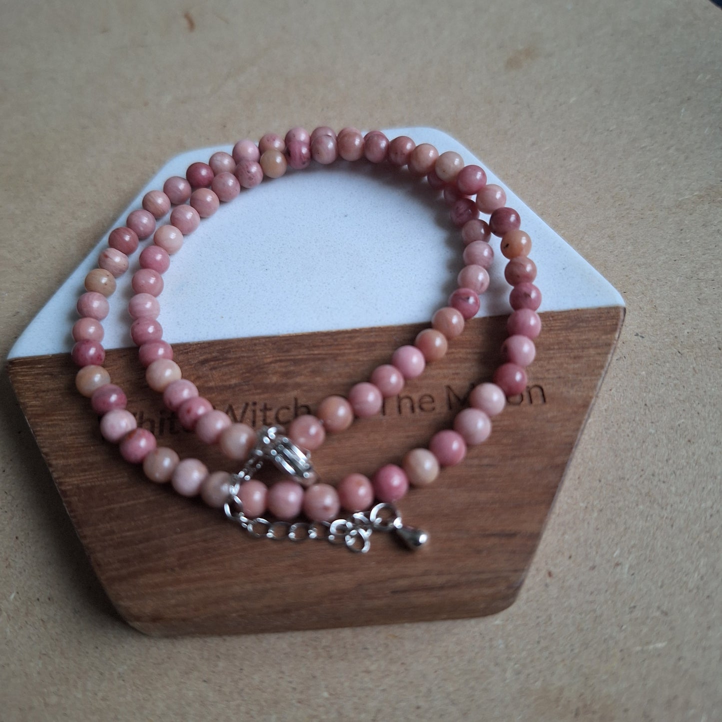 Rhodochrosite 4mm bead choker heart chakra crystal healing jewellery