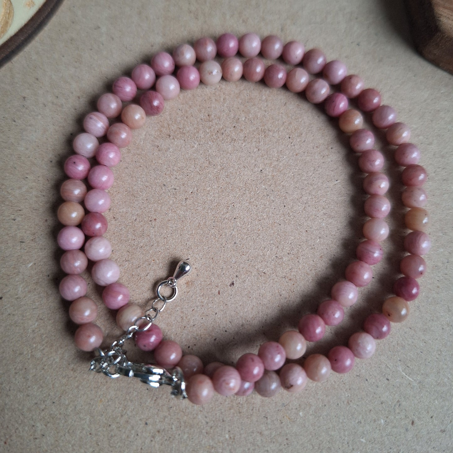 Rhodochrosite 4mm bead choker heart chakra crystal healing jewellery