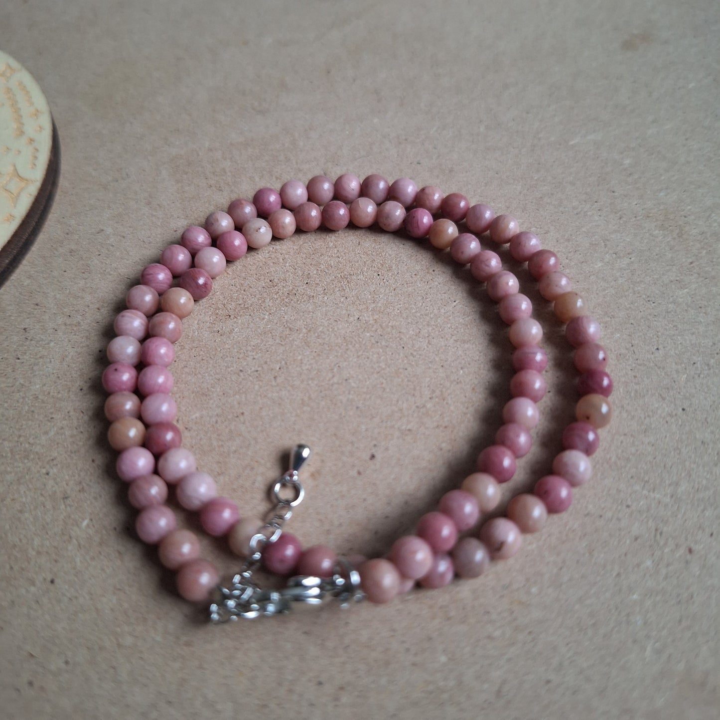 Rhodochrosite 4mm bead choker heart chakra crystal healing jewellery