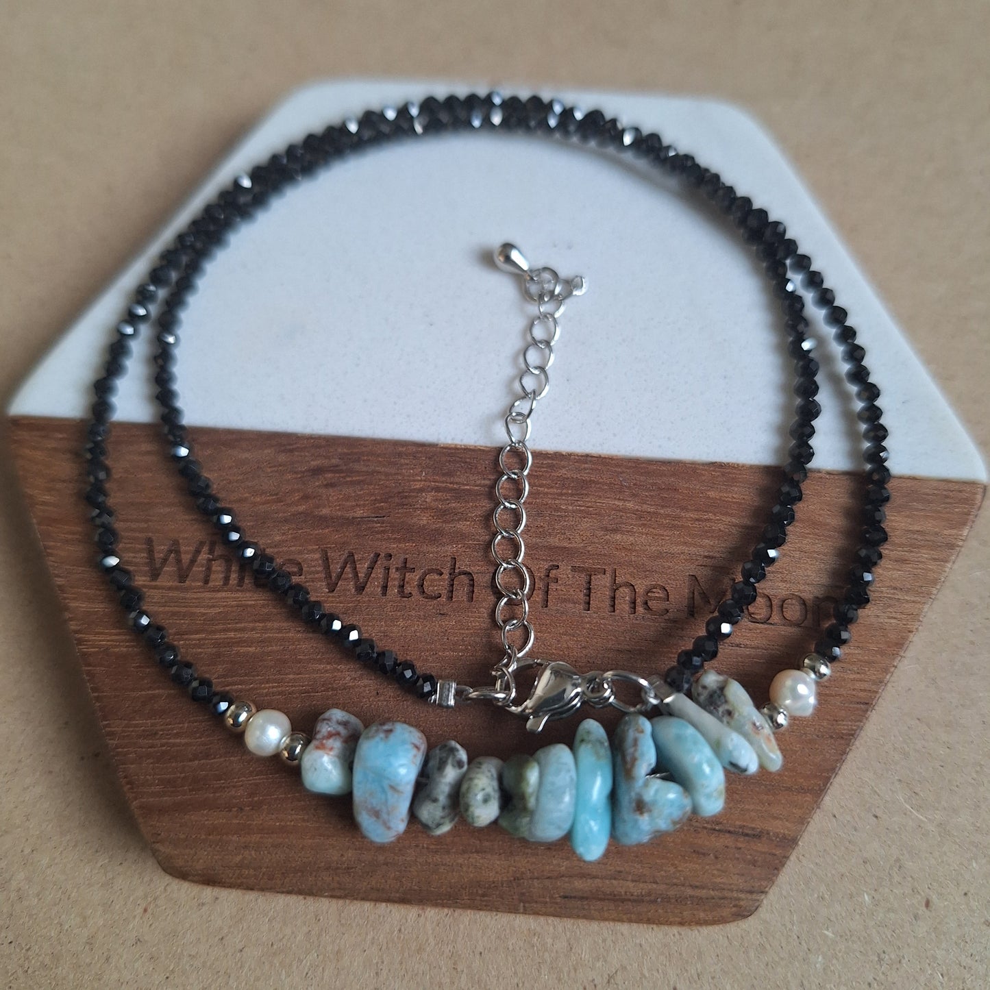 Black Tourmaline and Larimar Choker Necklace