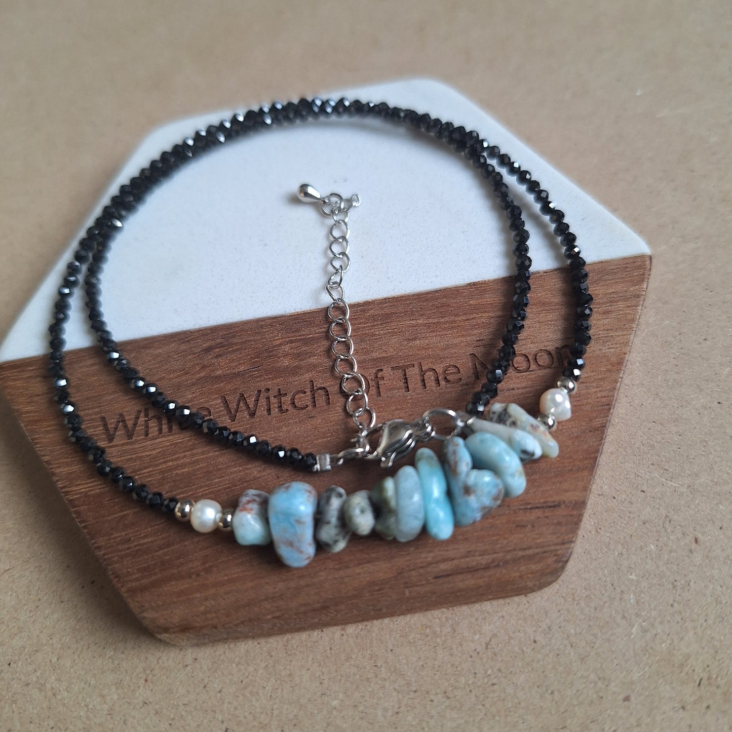 Black Tourmaline and Larimar Choker Necklace