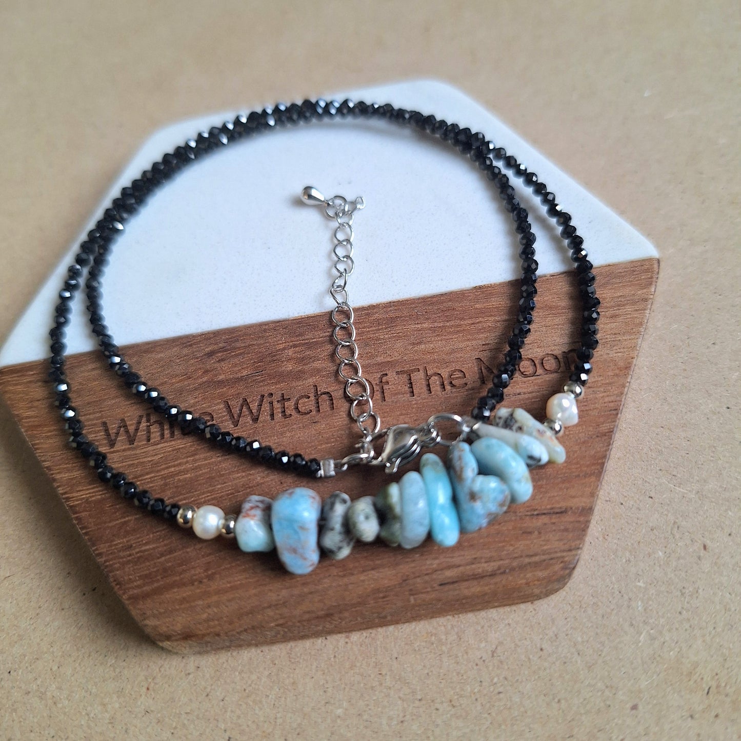Black Tourmaline and Larimar Choker Necklace