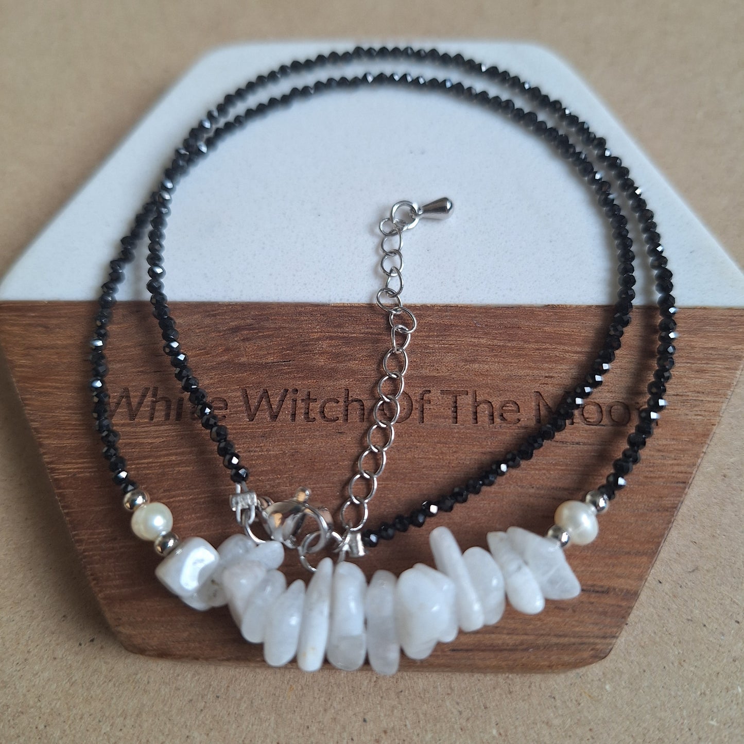 Black Tourmaline and White Moonstone Choker Necklace