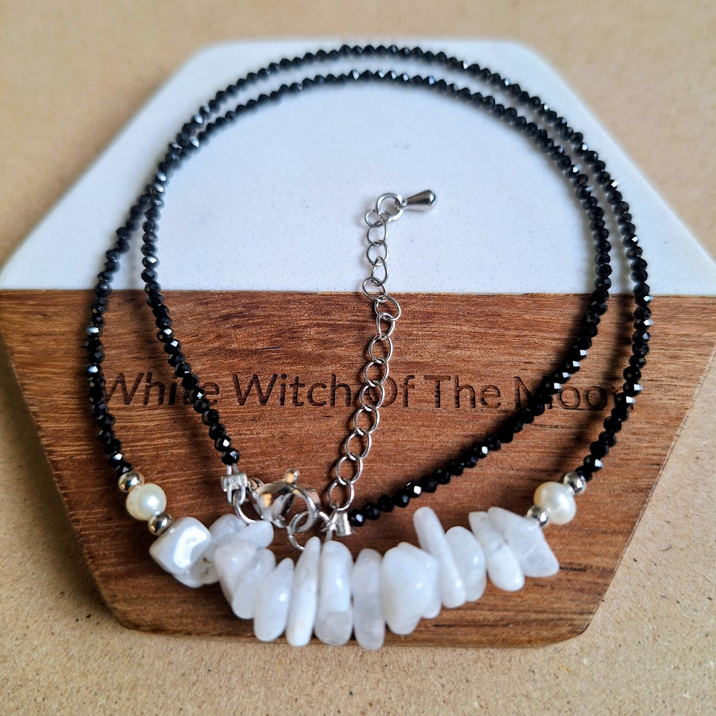 Black Tourmaline and White Moonstone Choker Necklace