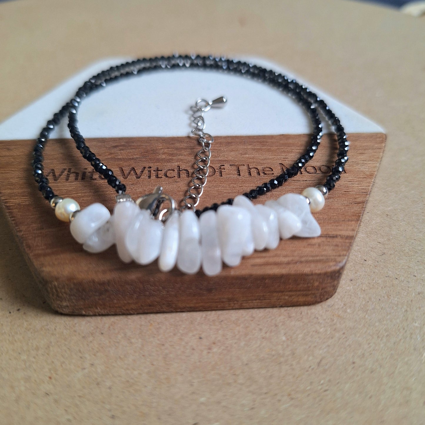 Black Tourmaline and White Moonstone Choker Necklace