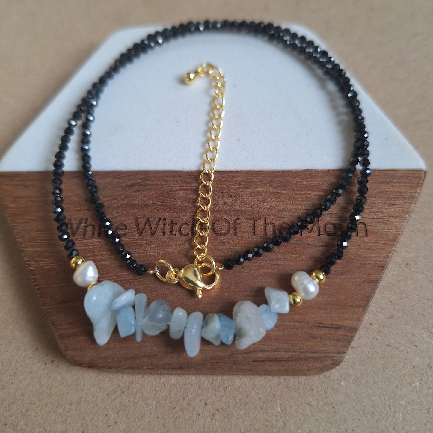 Black Tourmaline and Aquamarine Choker Necklace