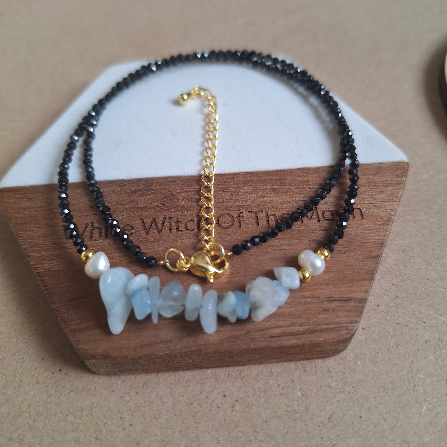 Black Tourmaline and Aquamarine Choker Necklace