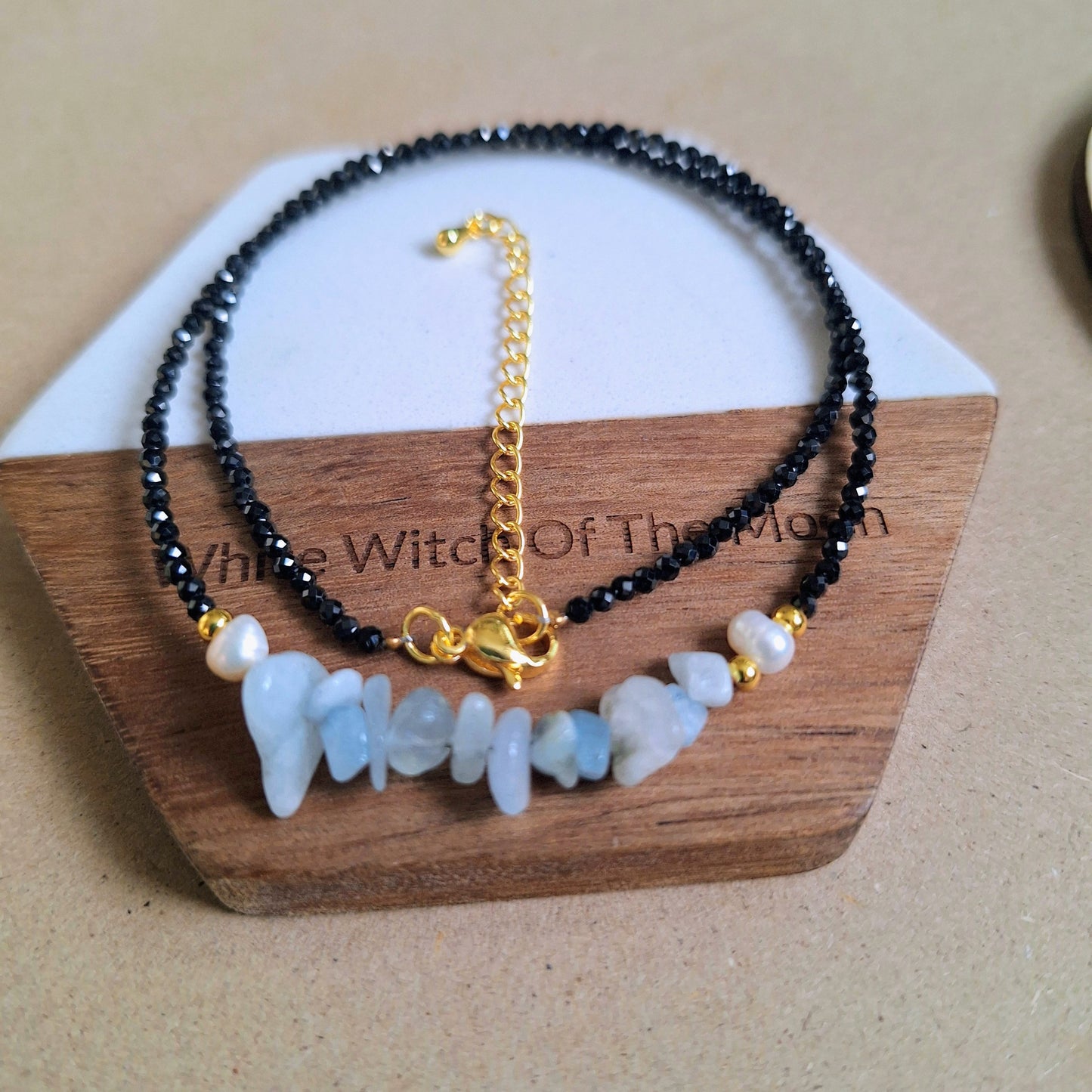 Black Tourmaline and Aquamarine Choker Necklace